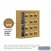 Salsbury Cell Phone Storage Locker - with Front Access Panel - 4 Door High Unit (5 Inch Deep Compartments) - 12 A Doors (11 usable) - Gold - Surface Mounted - Resettable Combination Locks